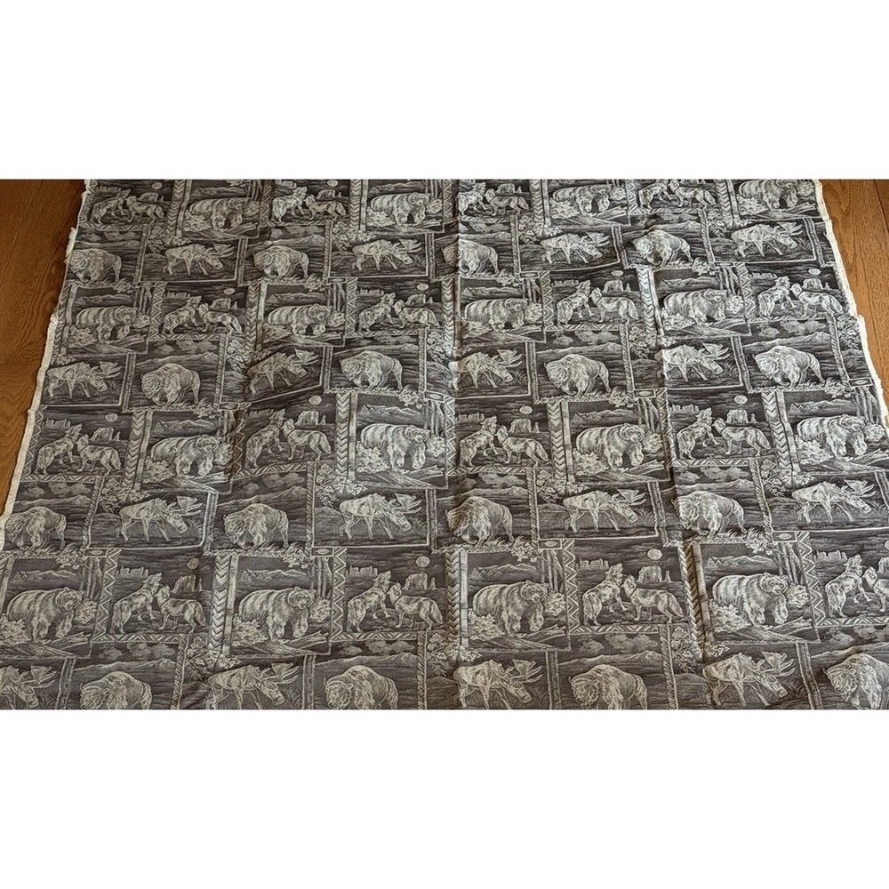 Fabric Piece Upholstery Drapery Tapestry Moose Bear Wolf Buffalo Pattern 56 X 73